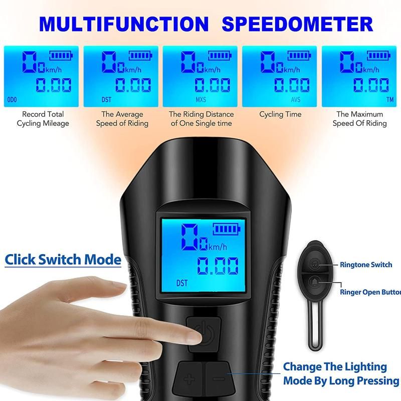Bike Light Set Speedometer LED Bike Lights Horn LCD USB Bike Tail Light Black