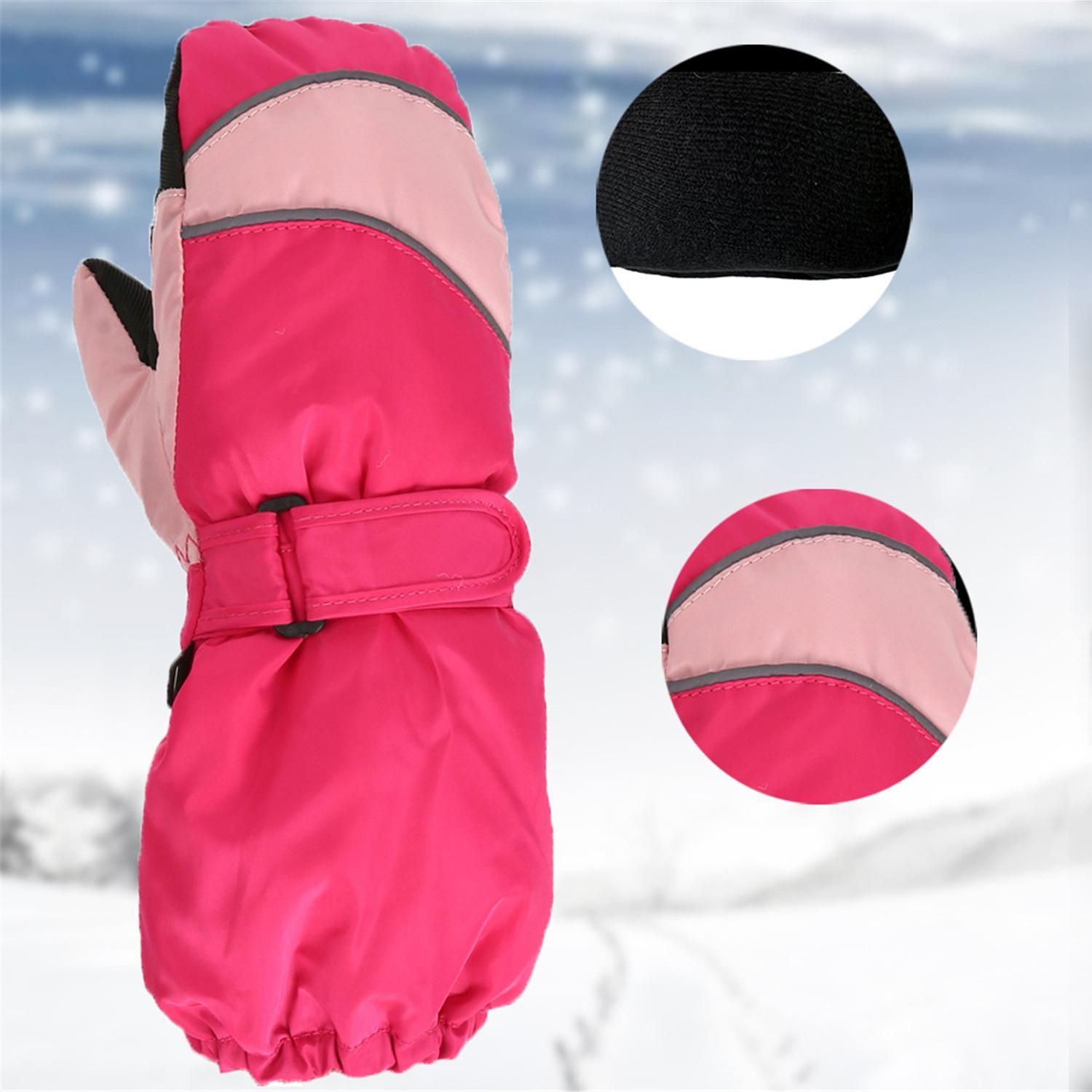Snow Mittens Waterproof Windproof Winter Ski Gloves Thermal Fleece Dark Blue