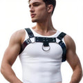Men's Punk Leather Chest & Shoulder Harness, Party & Cosplay Style (Black)