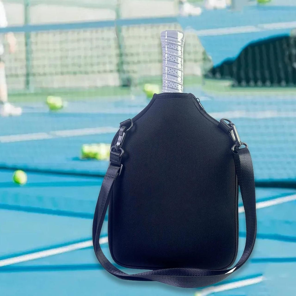 Neoprene Tennis & Pickleball Paddle Bag Lightweight Protective Carry Case with Shoulder Strap - Black