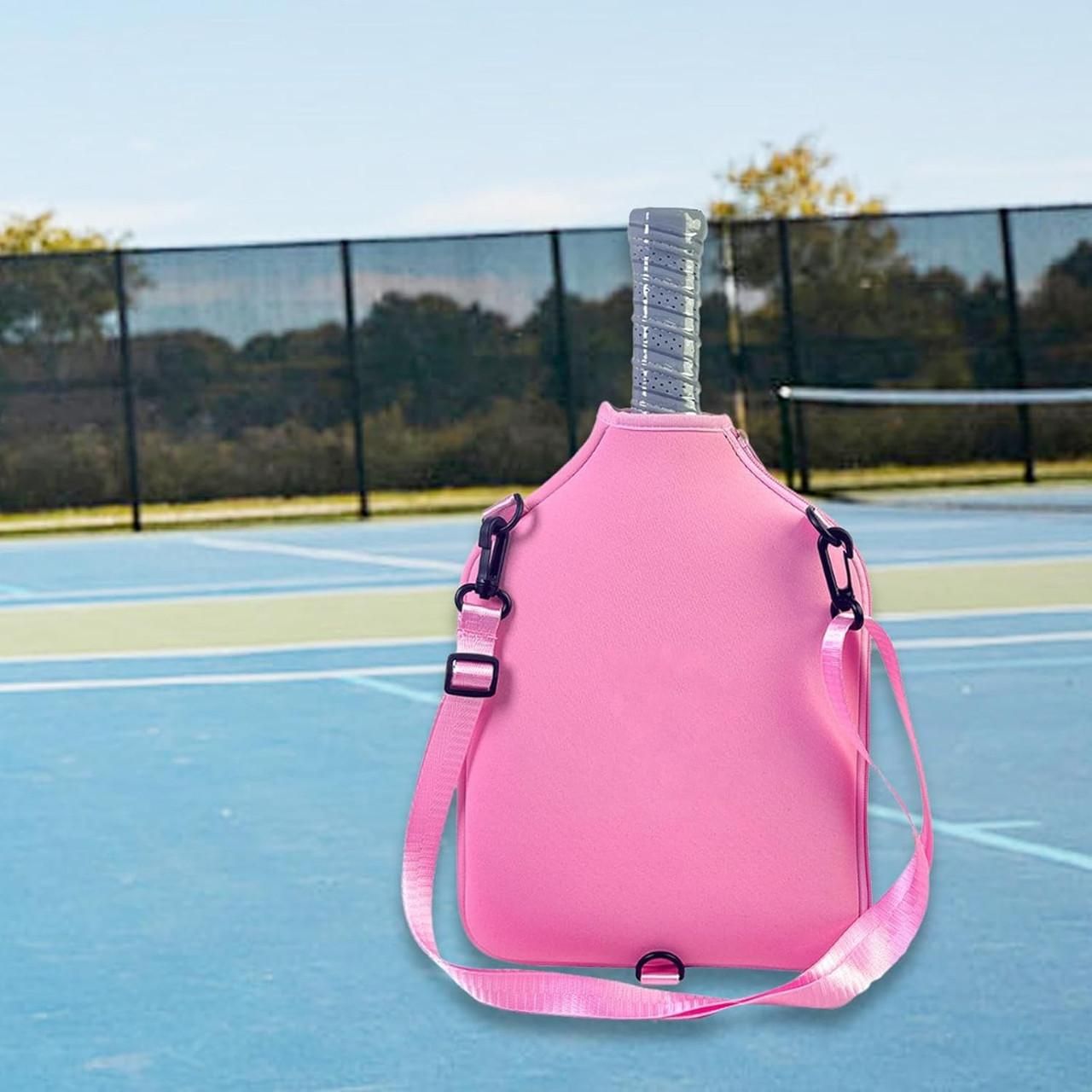 Neoprene Tennis & Pickleball Paddle Bag Lightweight Protective Carry Case with Shoulder Strap - Pink