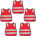 Kids Safety Vest Reflective High Visibility Vest Breathable Traffic Vest Costume Construction Vest Elastic Strap Safety Vest Neon Yellow Purpose for Running Cycling Jogging 5PCS - Red