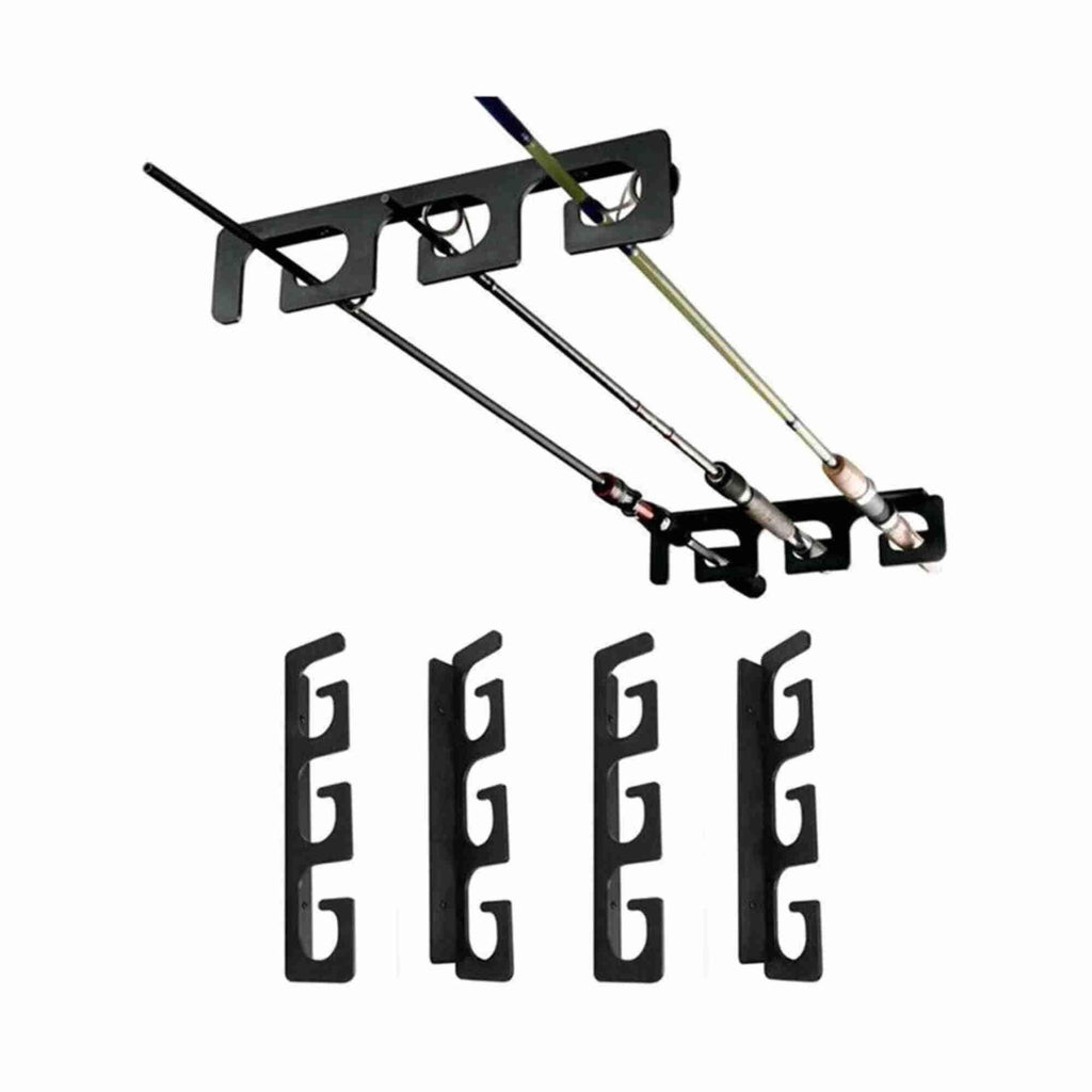 6-Rod Wall Mount Fishing Rod Holder Horizontal Black Fishing Rod Storage Rack