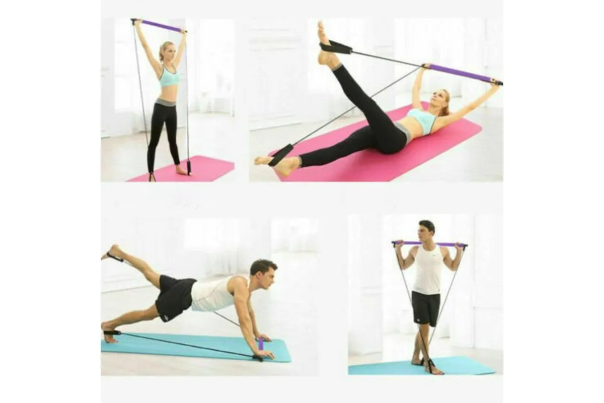 Portable Pilates Stretch Rope Gym Stick Yoga Exercise Bar Pilates Trainer Rope - Purple