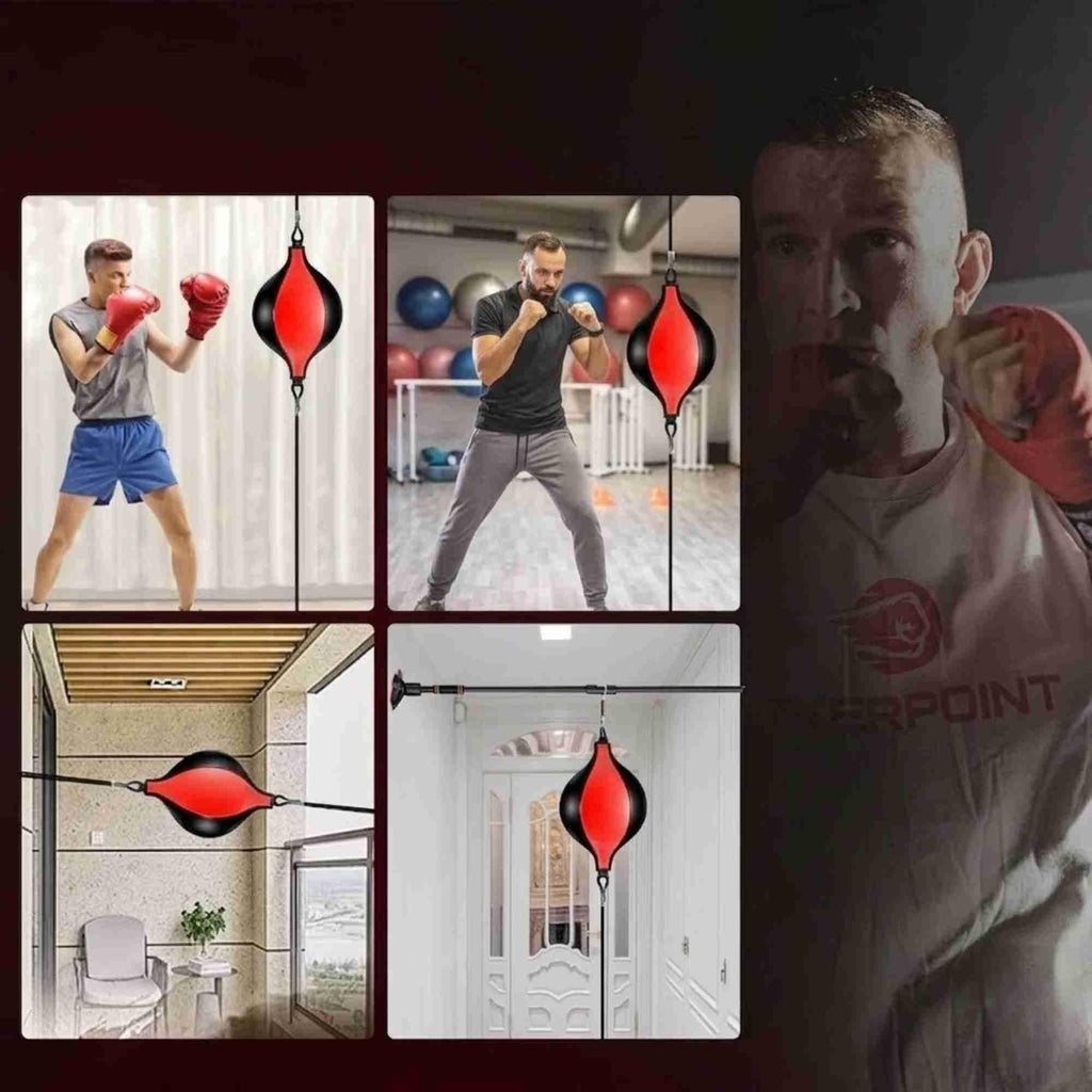 Speed Ball Boxing Floor to Ceiling PU Double End Punching Training Bag Black Red