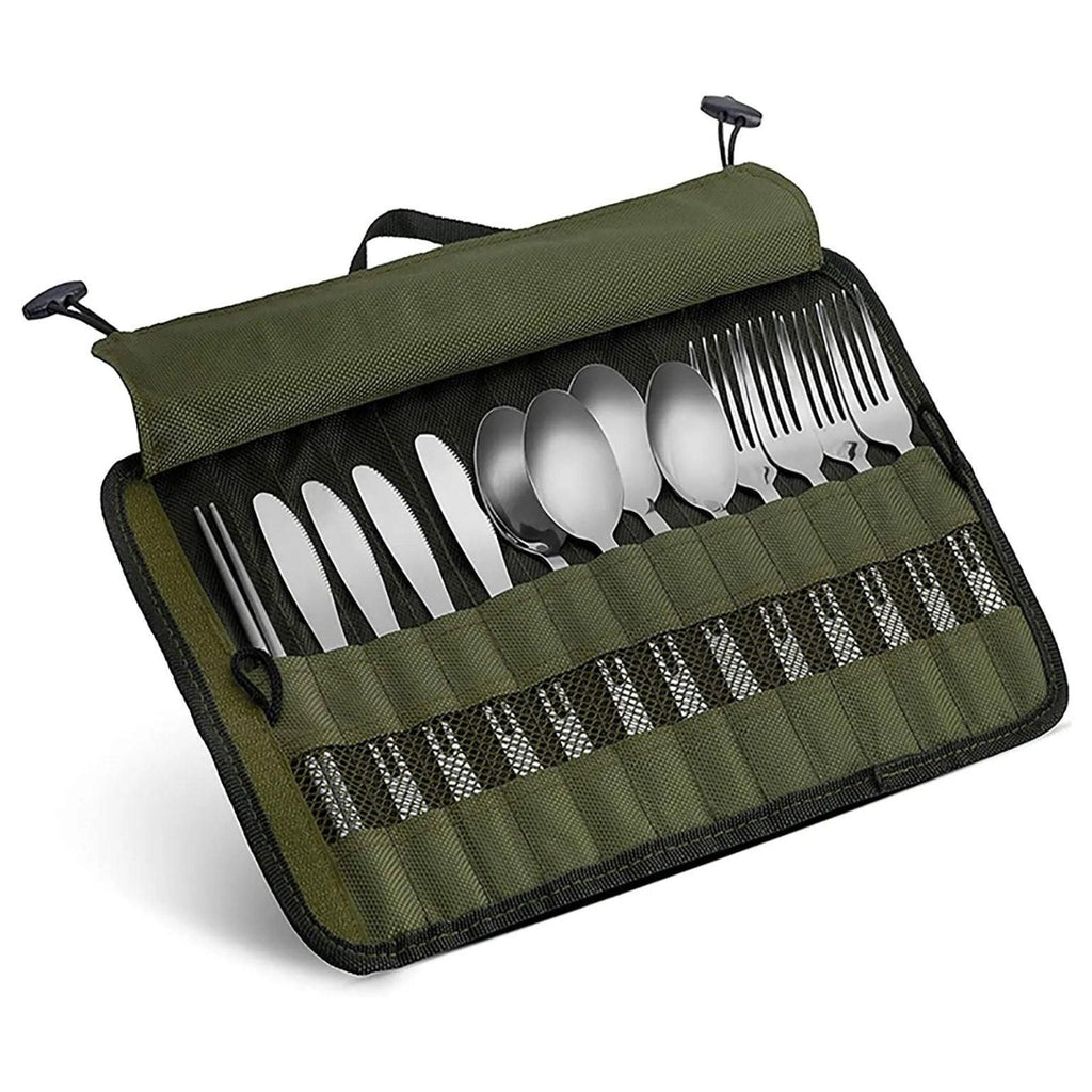 Outdoor Camping Cutlery Storage Bag Portable Roll Up Pouch Bag Cutlery St