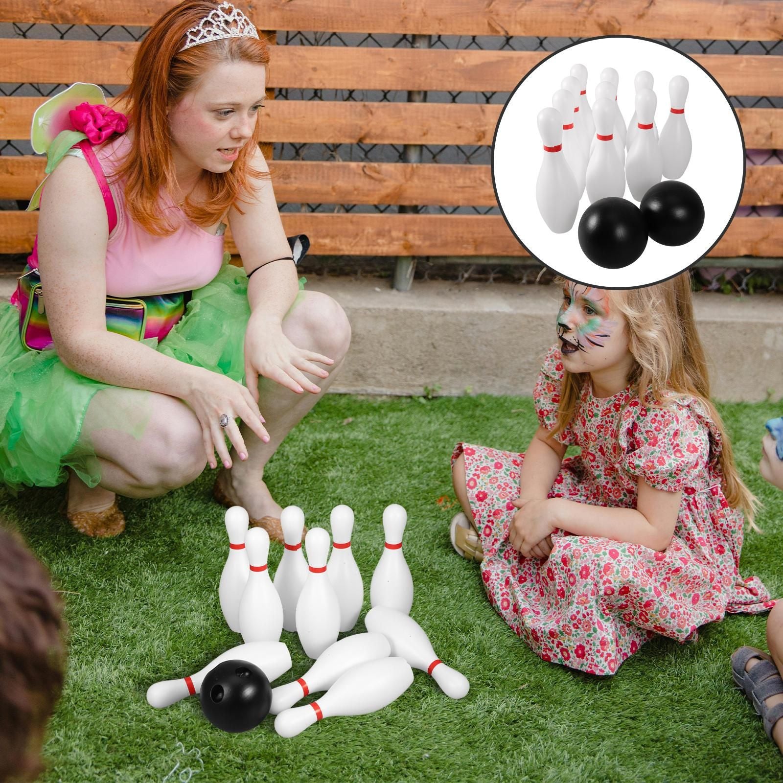 1 Set Miniature Bowling Balls: 5.9inch Plastic Bowling Pins With 2.7 Inch Black Balls - Indoors Sports Toy For