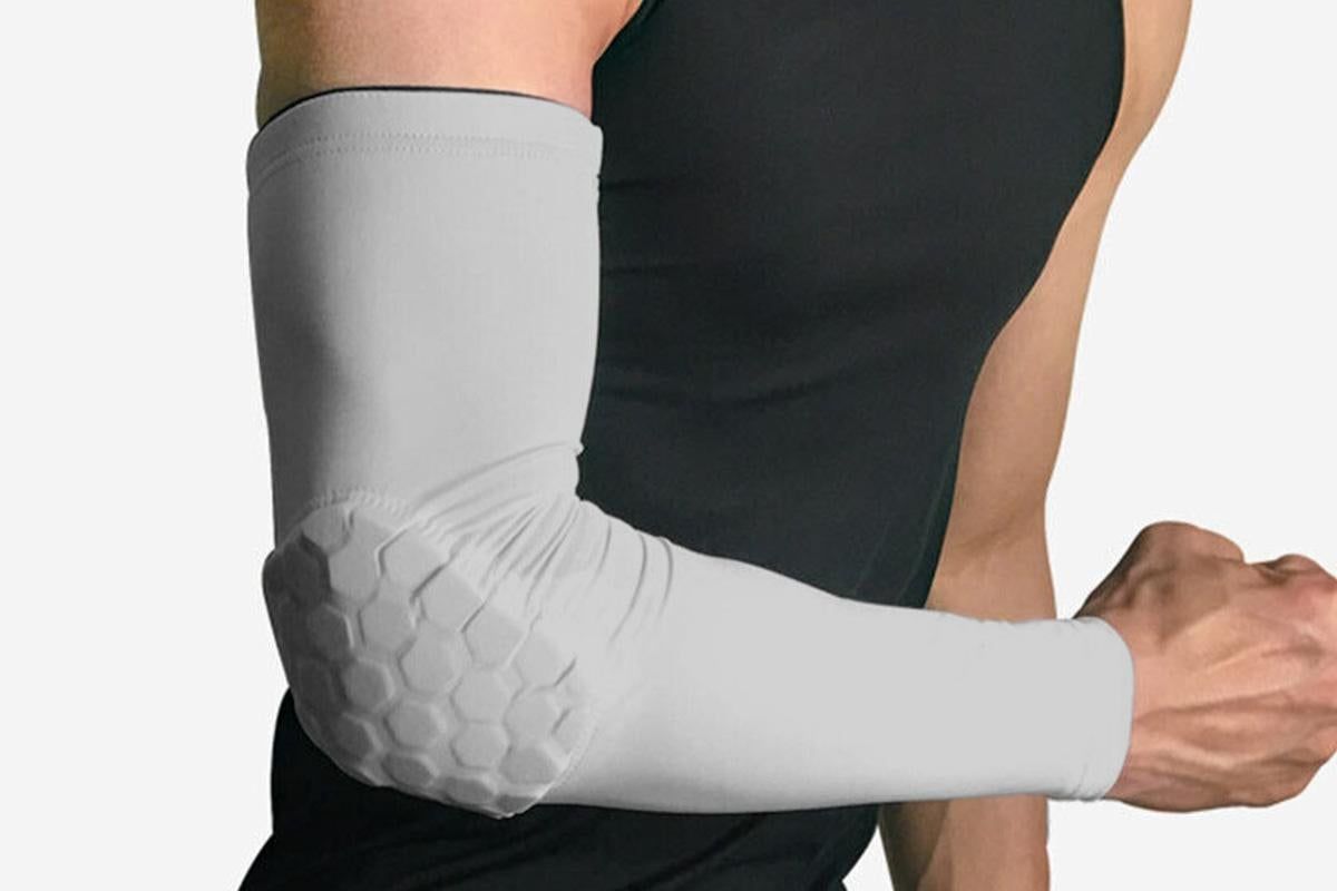 2 Pcs Tennis Elbow Compression Support Sleeve for Golfers Elbow Pain Relief Workout Weightlifting Elbow Brace with Honeycomb Lining -Light Gray / L