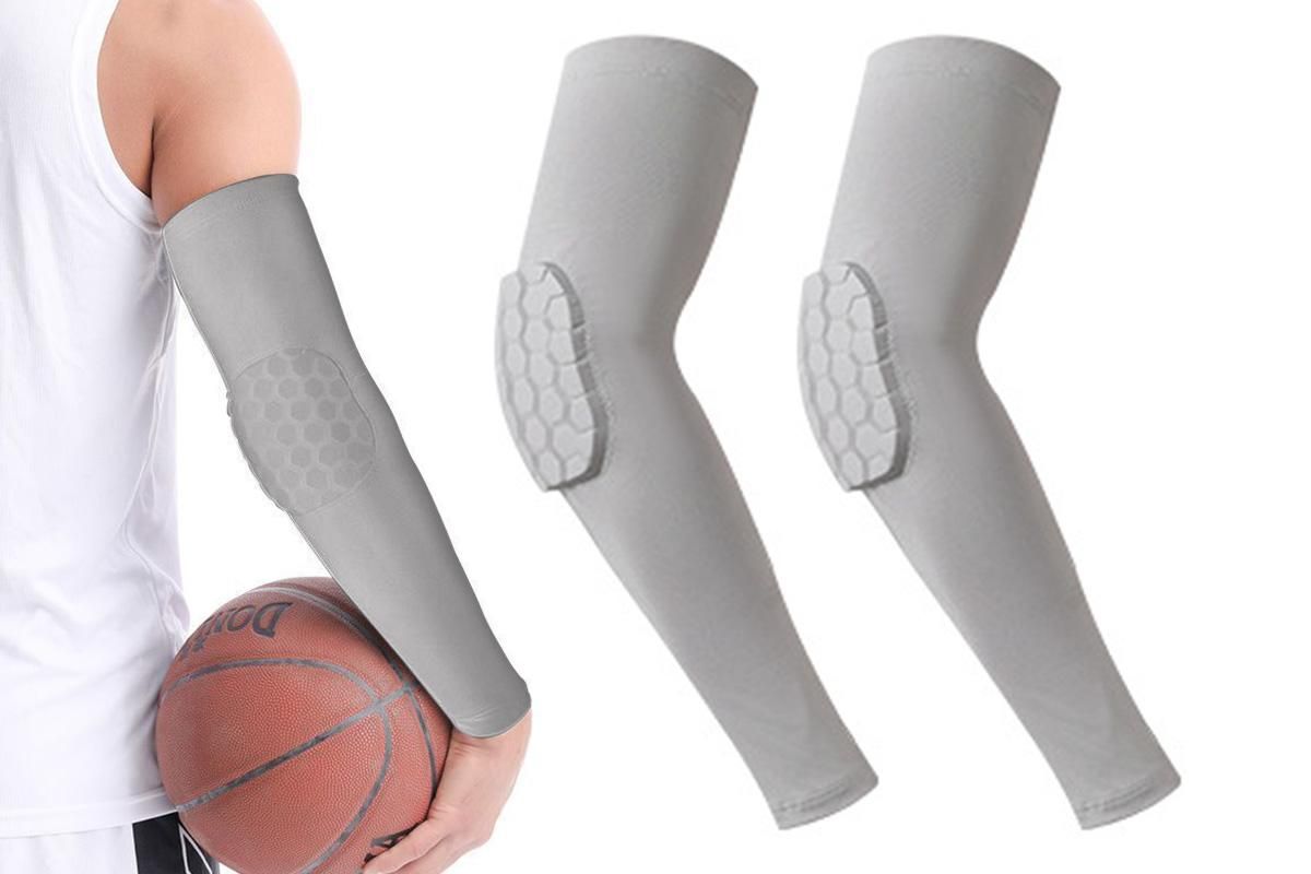 2 Pcs Tennis Elbow Compression Support Sleeve for Golfers Elbow Pain Relief Workout Weightlifting Elbow Brace with Honeycomb Lining -Light Gray / L