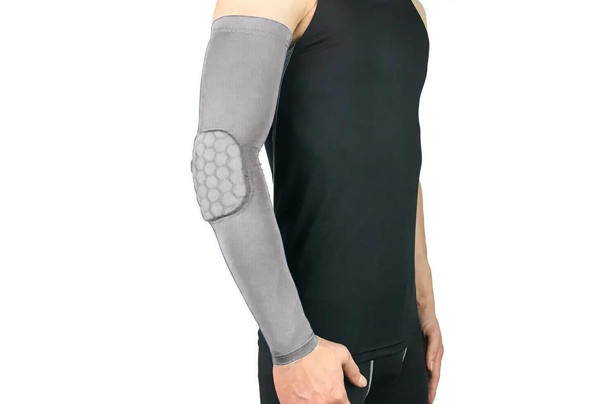 2 Pcs Tennis Elbow Compression Support Sleeve for Golfers Elbow Pain Relief Workout Weightlifting Elbow Brace with Honeycomb Lining -Light Gray / XL