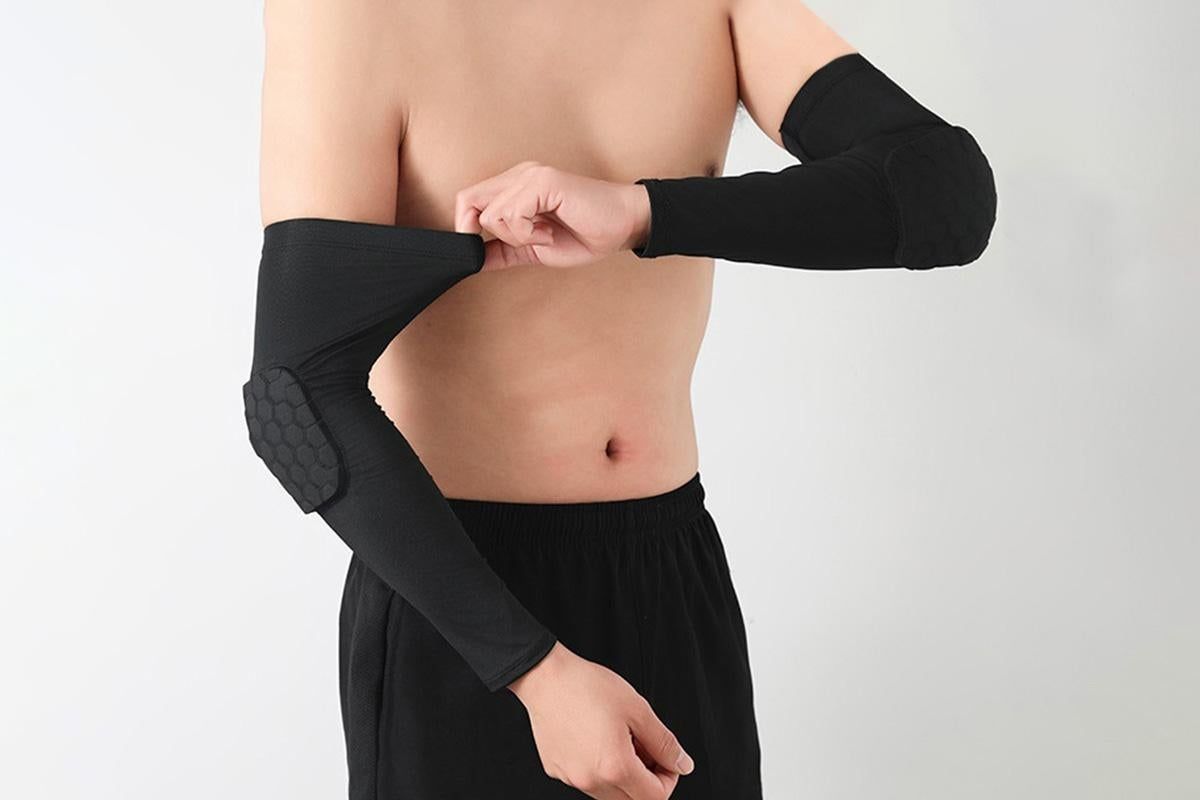 2 Pcs Tennis Elbow Compression Support Sleeve for Golfers Elbow Pain Relief Workout Weightlifting Elbow Brace with Honeycomb Lining -Black / 2XL