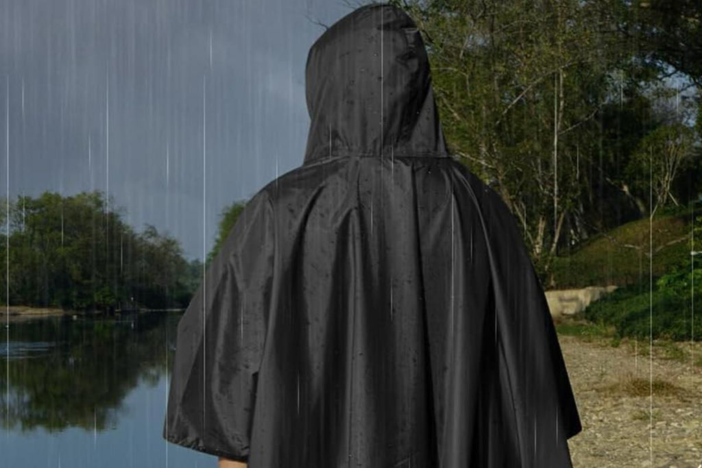 3 in 1 Portable Rain Poncho Waterproof Lightweight Emergency Raincoat with Pocket - Black
