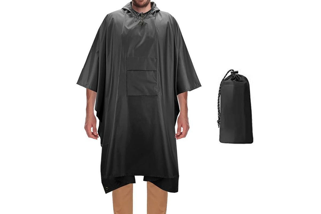 3 in 1 Portable Rain Poncho Waterproof Lightweight Emergency Raincoat with Pocket - Black