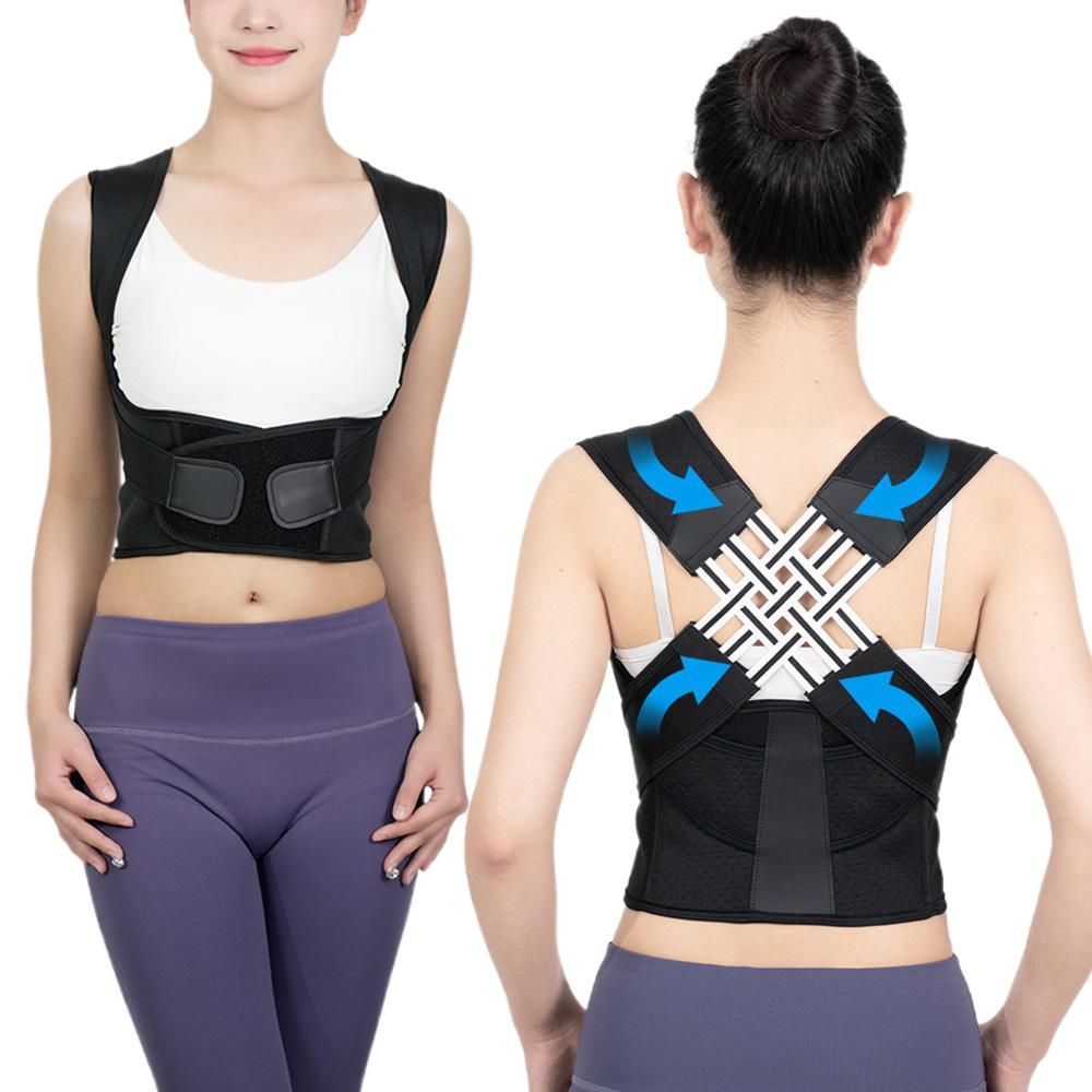 Adjustable Unisex Posture Corrector Shoulder Brace Belt Low Back Support For Women Men -Black / XL