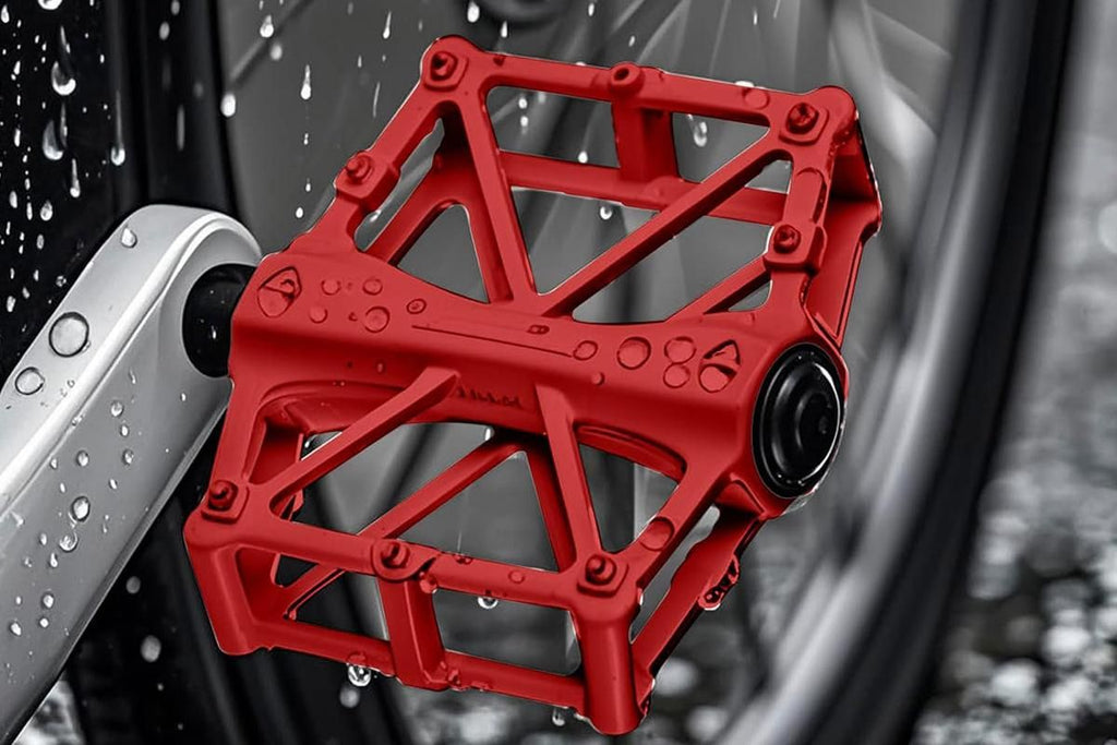 Aluminum Alloy Bike Pedals Wide Platform Lightweight Bicycle Pedals for MTB Road Bikes - Red