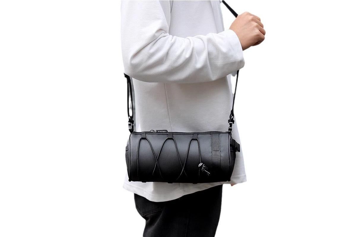 Bike Handlebar Bag Front Bike Bags Handlebar Storage Pouch Pack with Shoulder Strap - Black