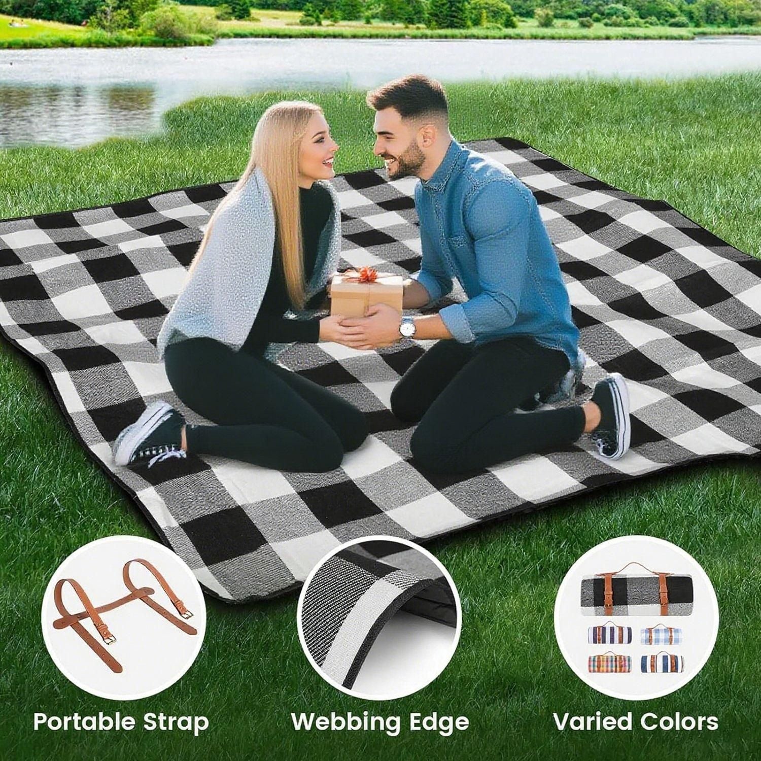 Outdoor Picnic Blanket Waterproof Mat Extra Wide Camping Tent Ground Sheet for Hiking and Outdoor Activities - Black M