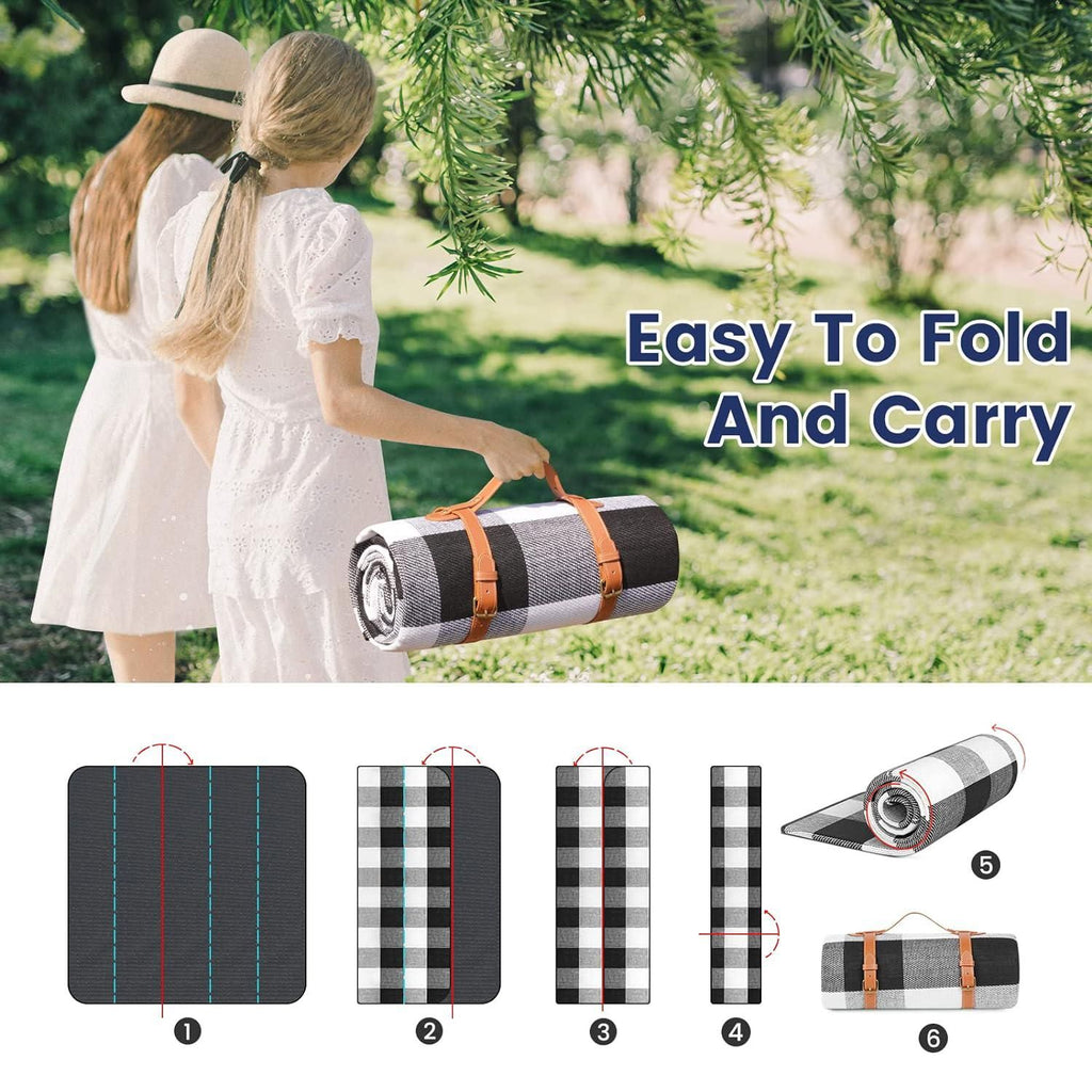 Outdoor Picnic Blanket Waterproof Mat Extra Wide Camping Tent Ground Sheet for Hiking and Outdoor Activities - Black L