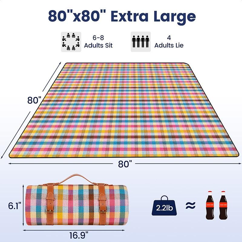 Outdoor Picnic Blanket Waterproof Mat Extra Wide Camping Tent Ground Sheet for Hiking and Outdoor Activities - Multicolor L