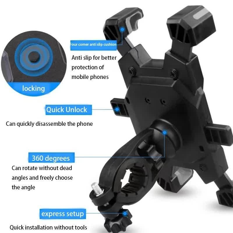 Red Secure Grip Bike Phone Mount Adjustable 360 Rotation Bicycle Handlebar Holder Universal Cradle For Mtb & Road Cycling Mounts & Holders