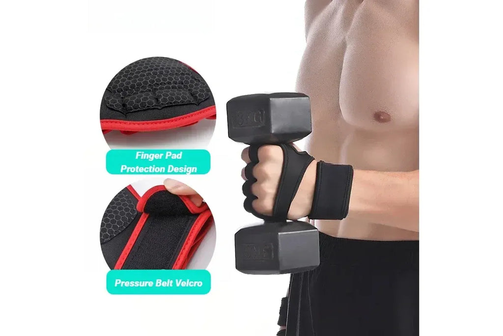 Half Finger Training Sport Gloves For Men Women Workout Fitness Body Building Weightlifting Gym Hand Wrist Protector Dumbbells - Black (1pair) M