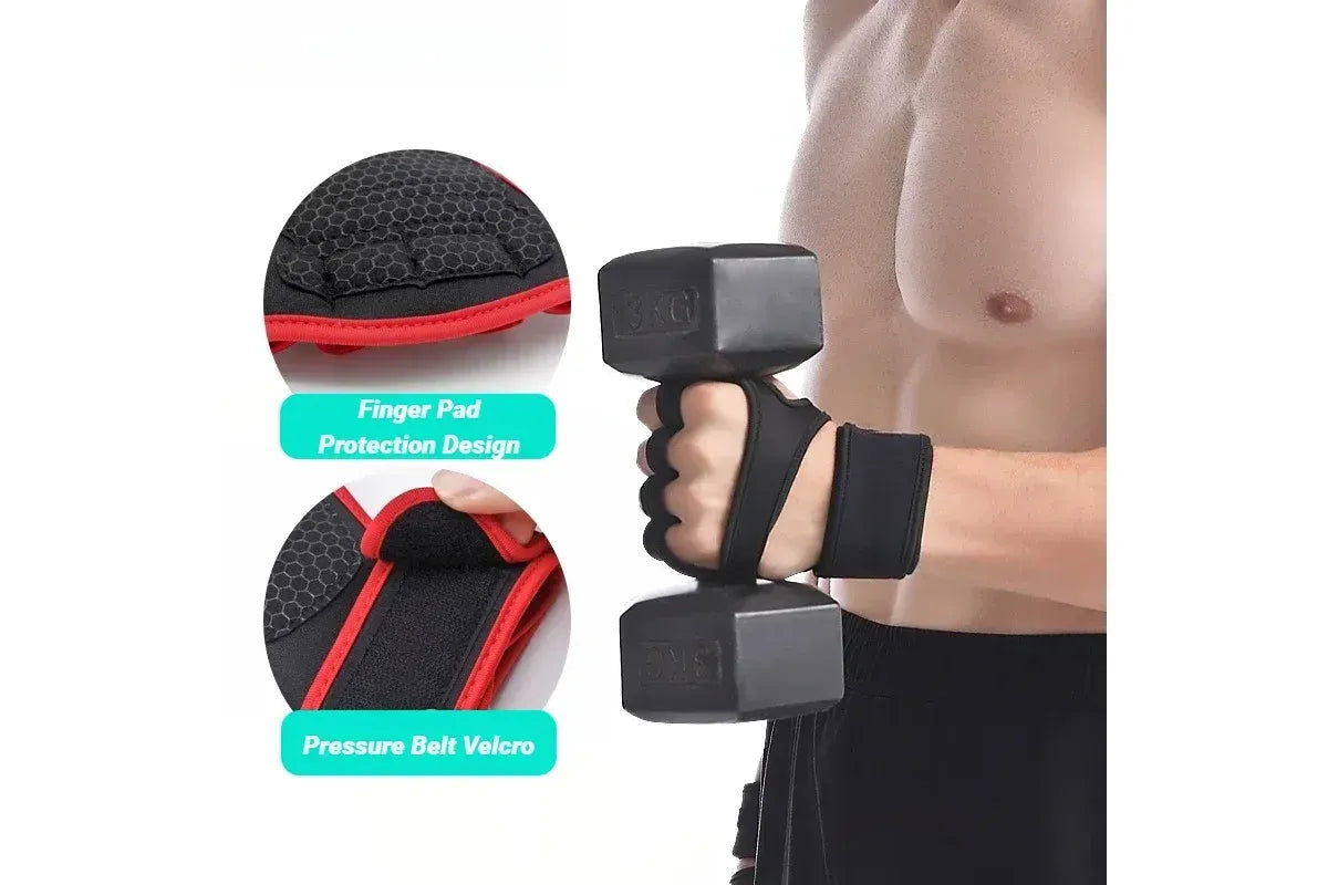 Half Finger Training Sport Gloves For Men Women Workout Fitness Body Building Weightlifting Gym Hand Wrist Protector Dumbbells - Black (1pair) M