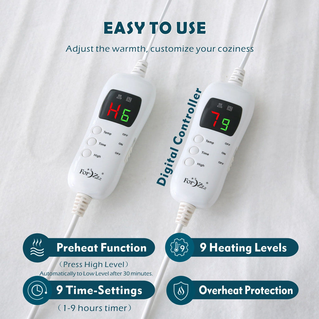 Electric Heated Mattress Pad Blanket with Dual Control & 9-Hour Auto Off & 9 Heat Settings, Preheat Functions, Overheat Protection, Machine Washable Fully Fitted Electric Sheet(King)