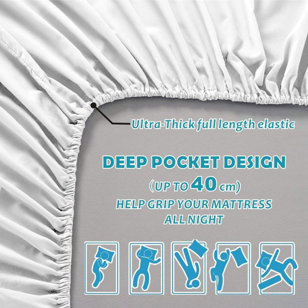 Hotel Quality Fitted Sheet - 1 Piece Fitted Sheet  -Breathable Bedding - Wrinkle, Fade, Stain Resistant- 16inch/40cm Deep Pocket Fitted Bed Sheet-Wrinkle and Fade Resistant,(White,King)