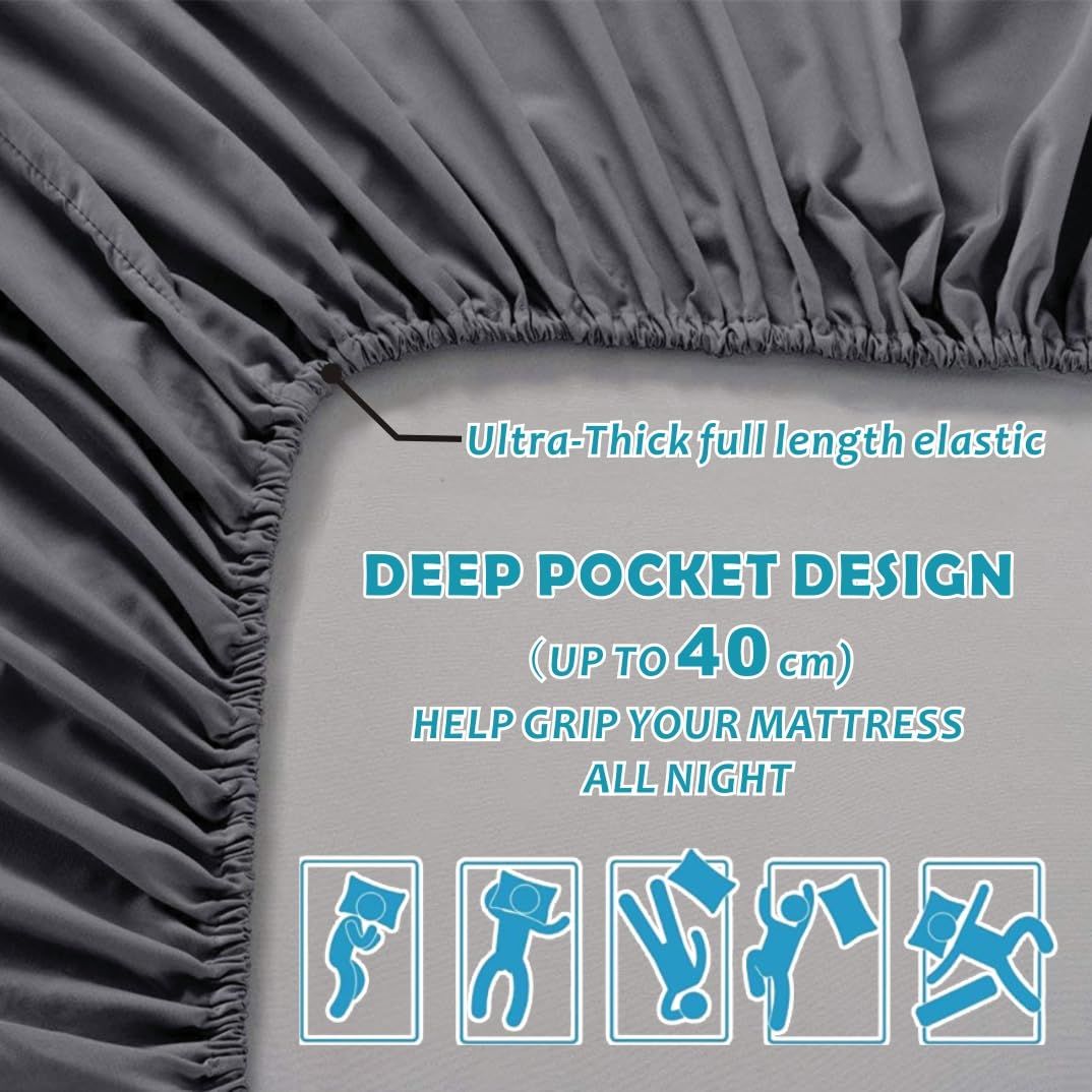 Hotel Quality Fitted Sheet - 1 Piece Fitted Sheet  -Breathable Bedding - Wrinkle, Fade, Stain Resistant- 16inch/40cm Deep Pocket Fitted Bed Sheet-Wrinkle and Fade Resistant,(Dark gray,King)