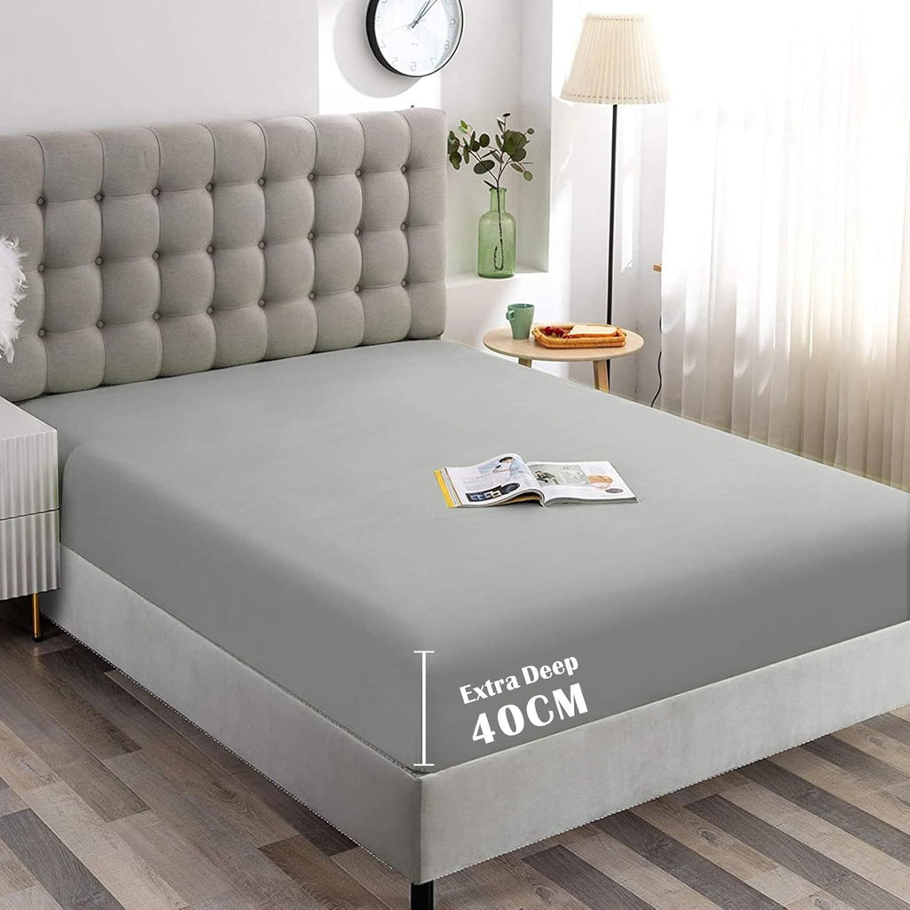 Hotel Quality Fitted Sheet - 1 Piece Fitted Sheet  -Breathable Bedding - Wrinkle, Fade, Stain Resistant- 16inch/40cm Deep Pocket Fitted Bed Sheet-Wrinkle and Fade Resistant,(Silver-gray,King)