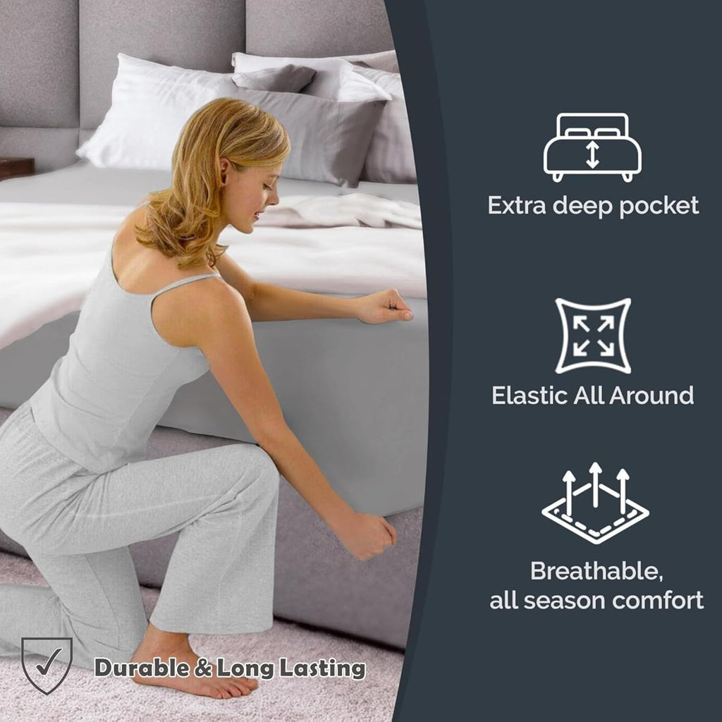 Hotel Quality Fitted Sheet - 1 Piece Fitted Sheet  -Breathable Bedding - Wrinkle, Fade, Stain Resistant- 16inch/40cm Deep Pocket Fitted Bed Sheet-Wrinkle and Fade Resistant,(Silver-gray,Queen)