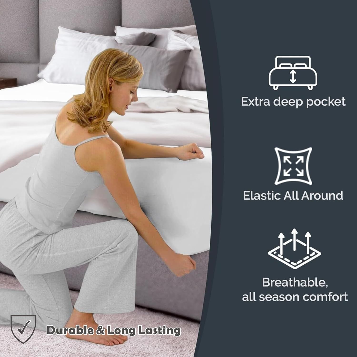 Hotel Quality Fitted Sheet - 1 Piece Fitted Sheet  -Breathable Bedding - Wrinkle, Fade, Stain Resistant- 16inch/40cm Deep Pocket Fitted Bed Sheet-Wrinkle and Fade Resistant,(White,Single)