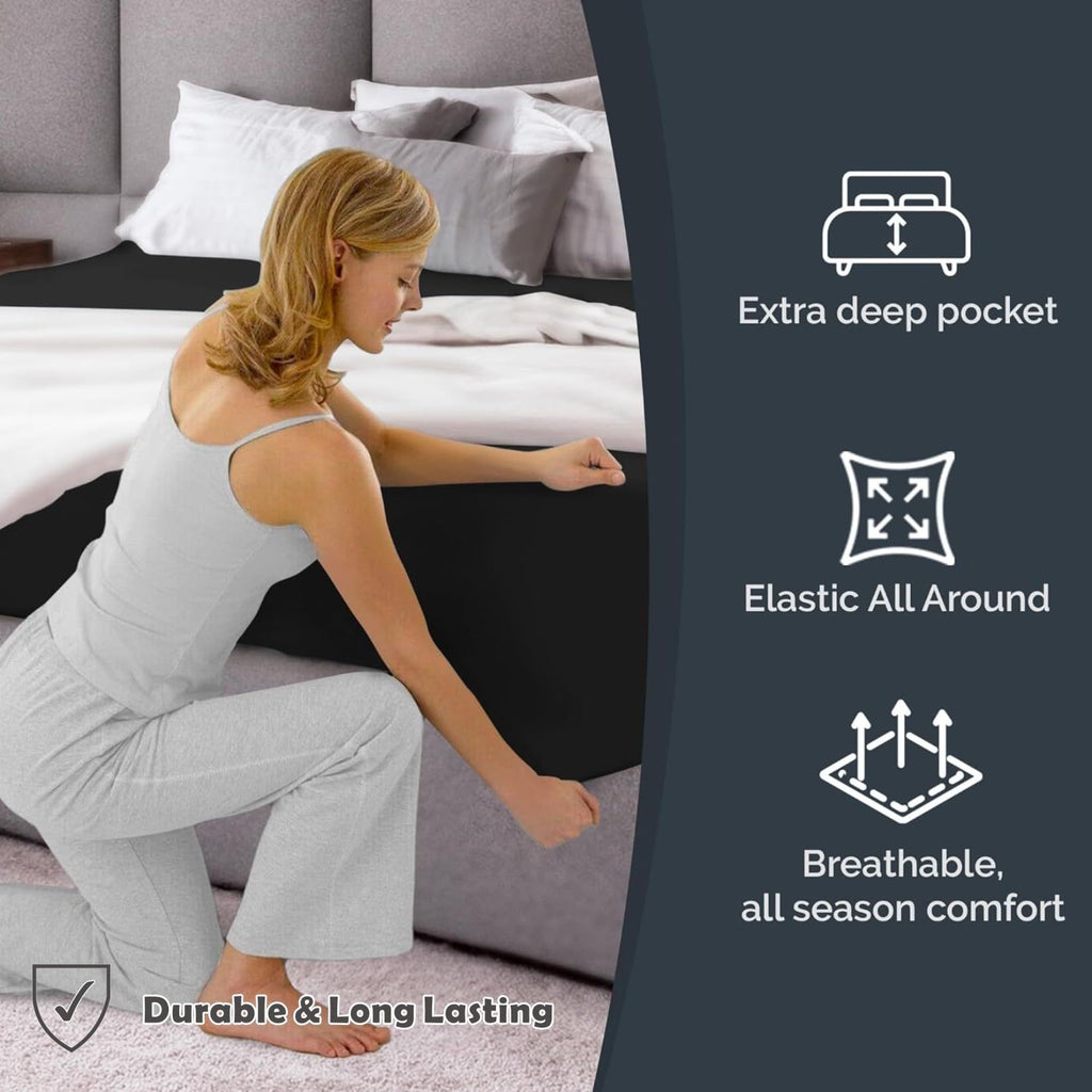 Hotel Quality Fitted Sheet - 1 Piece Fitted Sheet  -Breathable Bedding - Wrinkle, Fade, Stain Resistant- 16inch/40cm Deep Pocket Fitted Bed Sheet-Wrinkle and Fade Resistant,(Black,Single)