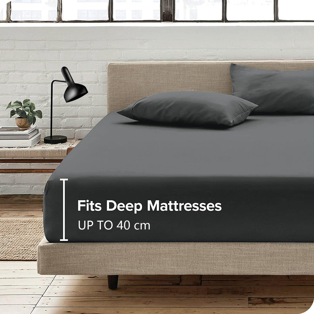 Hotel Quality Fitted Sheet - 1 Piece Fitted Sheet  -Breathable Bedding - Wrinkle, Fade, Stain Resistant- 16inch/40cm Deep Pocket Fitted Bed Sheet-Wrinkle and Fade Resistant,(Dark gray,Super King)