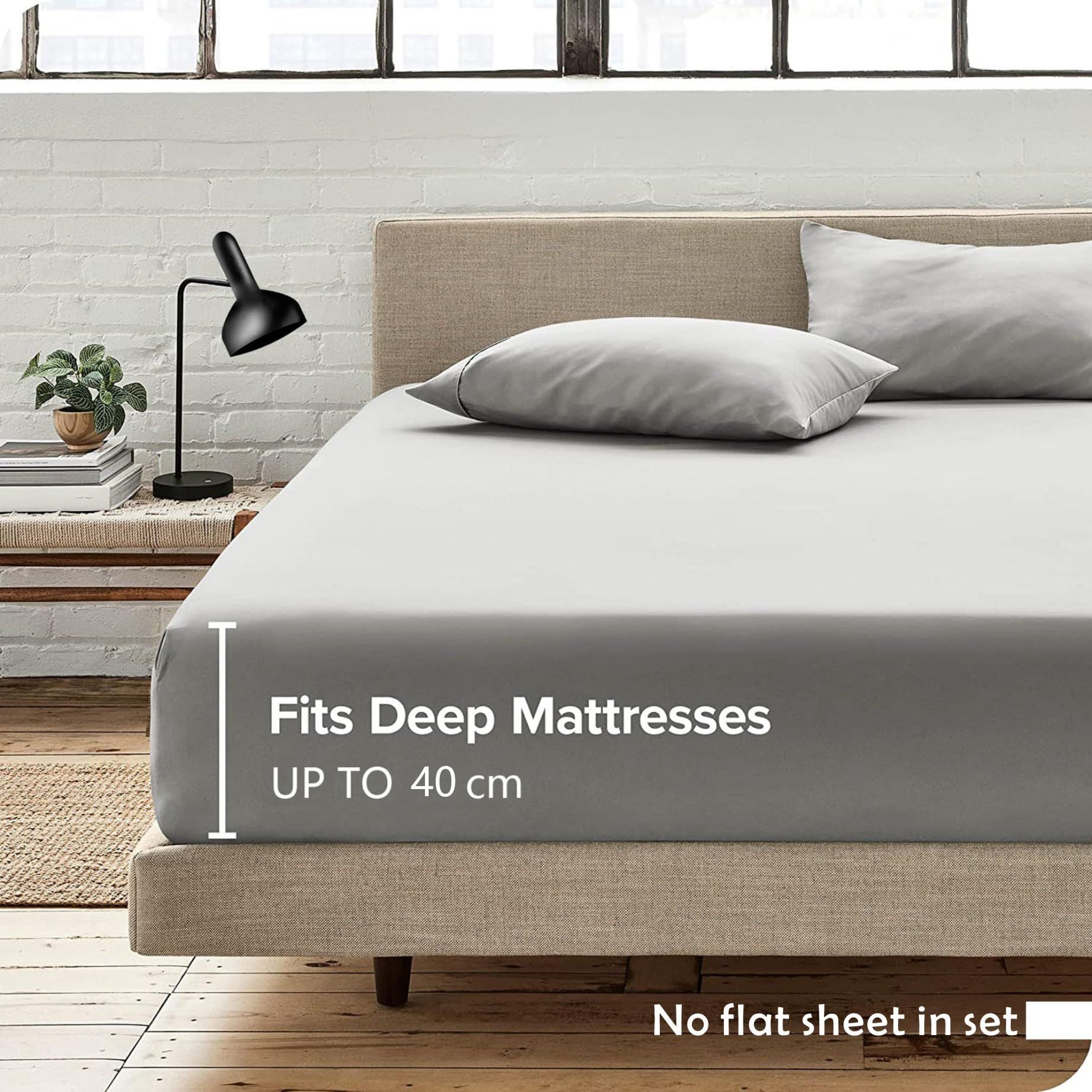Hotel Quality Fitted Sheet - 1 Piece Fitted Sheet  -Breathable Bedding - Wrinkle, Fade, Stain Resistant- 16inch/40cm Deep Pocket Fitted Bed Sheet-Wrinkle and Fade Resistant,(Silver-gray,Super King)