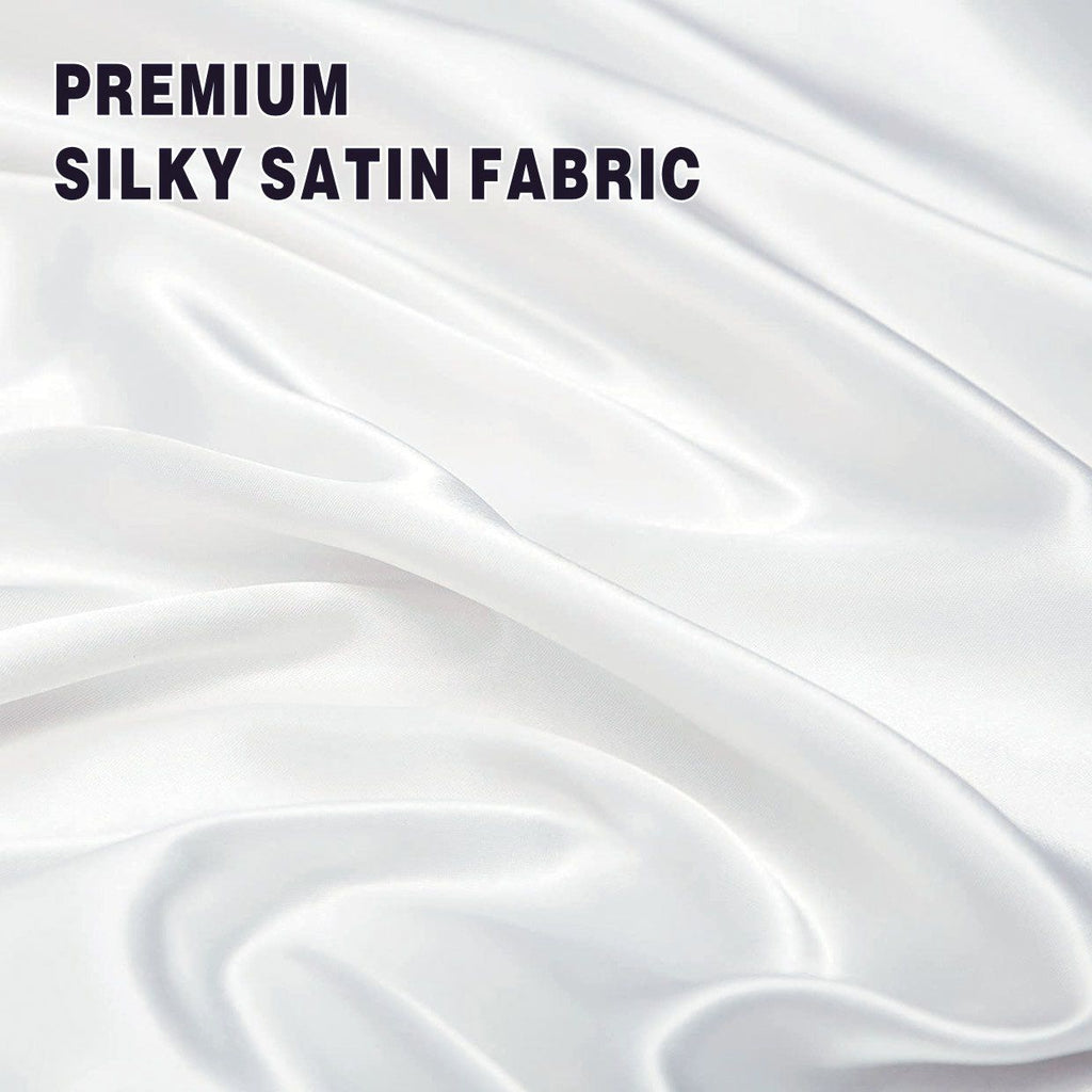 Art Silk Satin Sheet Set Hotel 4 Pieces Fitted/Flat Sheet Bedding Set-Luxury Soft Silky Sheets for Hair and Skin, Similar to Silk Bed Sheets Set 4 Pieces(Double,White)