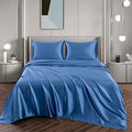 Art Silk Satin Sheet Set Hotel 4 Pieces Fitted/Flat Sheet Bedding Set-Luxury Soft Silky Sheets for Hair and Skin, Similar to Silk Bed Sheets Set 4 Pieces(Double,Ocean)