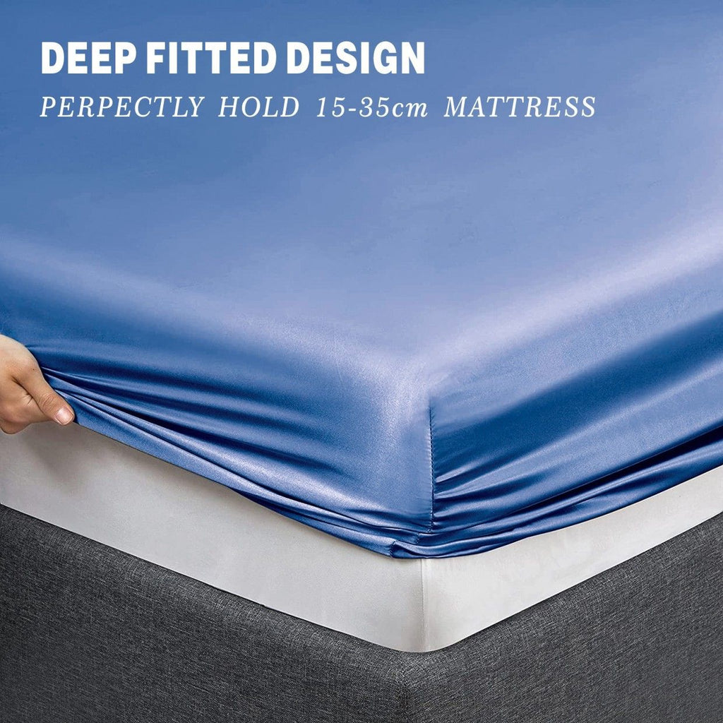 Art Silk Satin Sheet Set Hotel 4 Pieces Fitted/Flat Sheet Bedding Set-Luxury Soft Silky Sheets for Hair and Skin, Similar to Silk Bed Sheets Set 4 Pieces(King,Ocean)