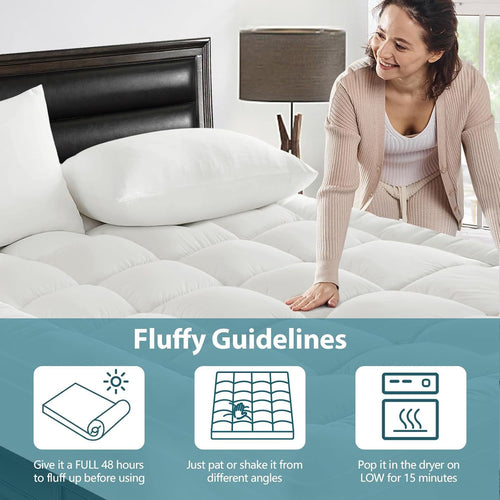1000GSM Mattress Topper Viscose Derived from Bamboo, Thick Pillowtop Fitted Mattress Cover with 45cm Deep Skirt - Machine Washable Hypoallergenic(King,white)