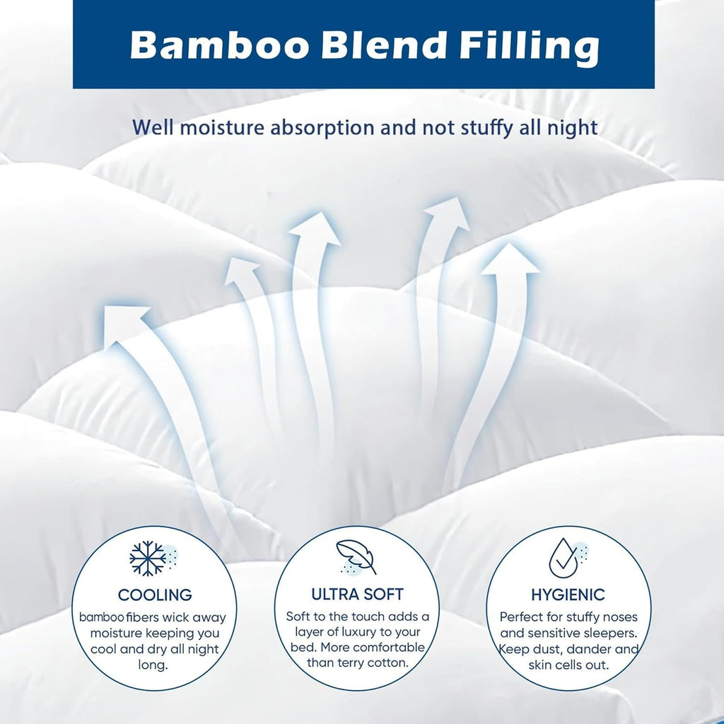 1000GSM Mattress Topper Viscose Derived from Bamboo, Thick Pillowtop Fitted Mattress Cover with 45cm Deep Skirt - Machine Washable Hypoallergenic（King Single,white）