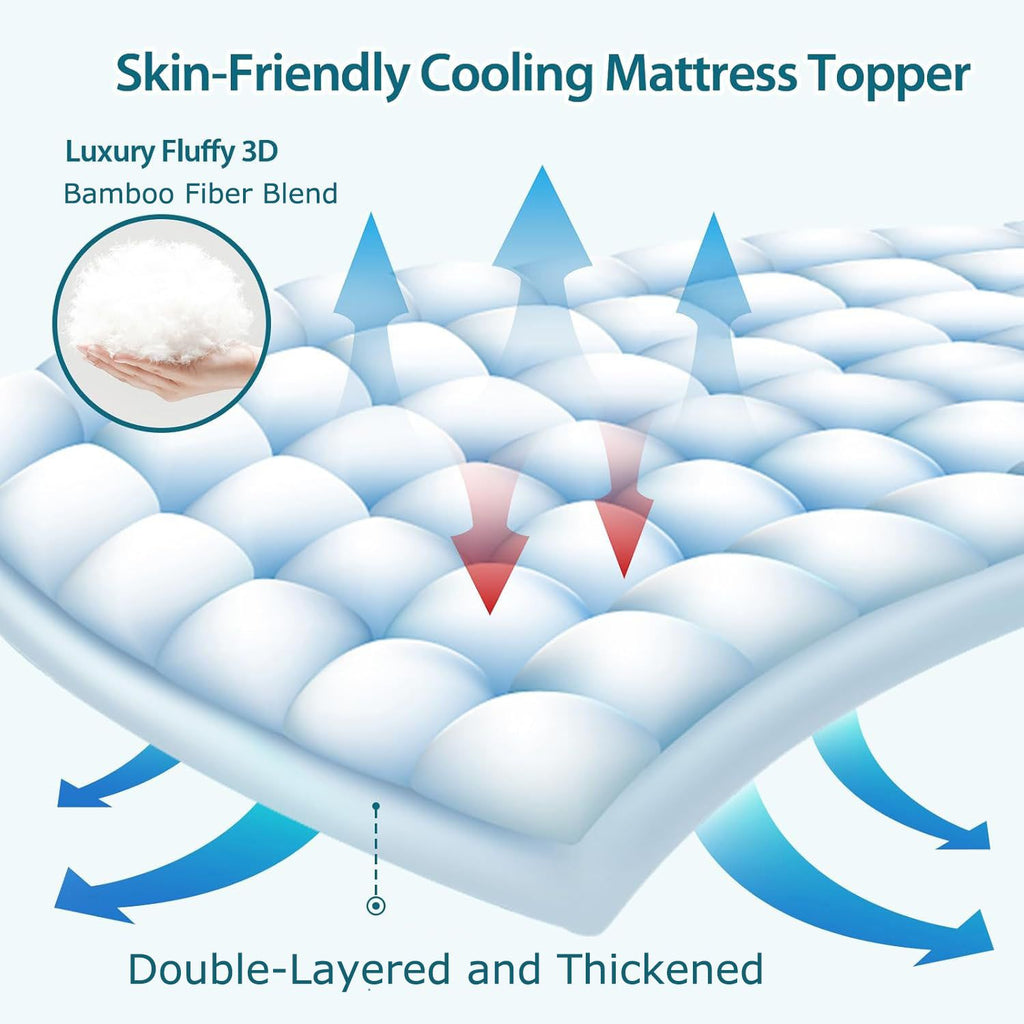 1000GSM Mattress Topper Viscose Derived from Bamboo, Thick Pillowtop Fitted Mattress Cover with 45cm Deep Skirt - Machine Washable Hypoallergenic（King Single,white）