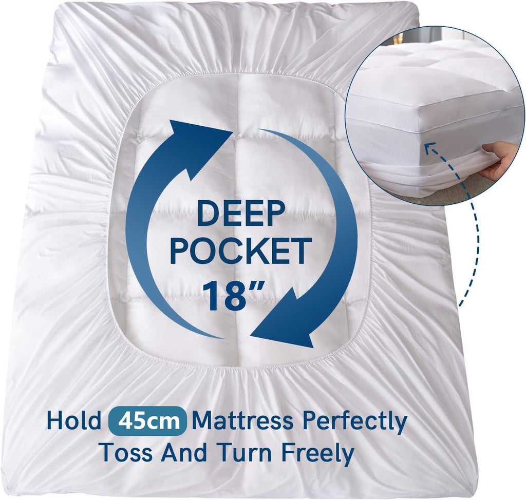 1000GSM Mattress Topper Viscose Derived from Bamboo, Thick Pillowtop Fitted Mattress Cover with 45cm Deep Skirt - Machine Washable Hypoallergenic（King Single,white）