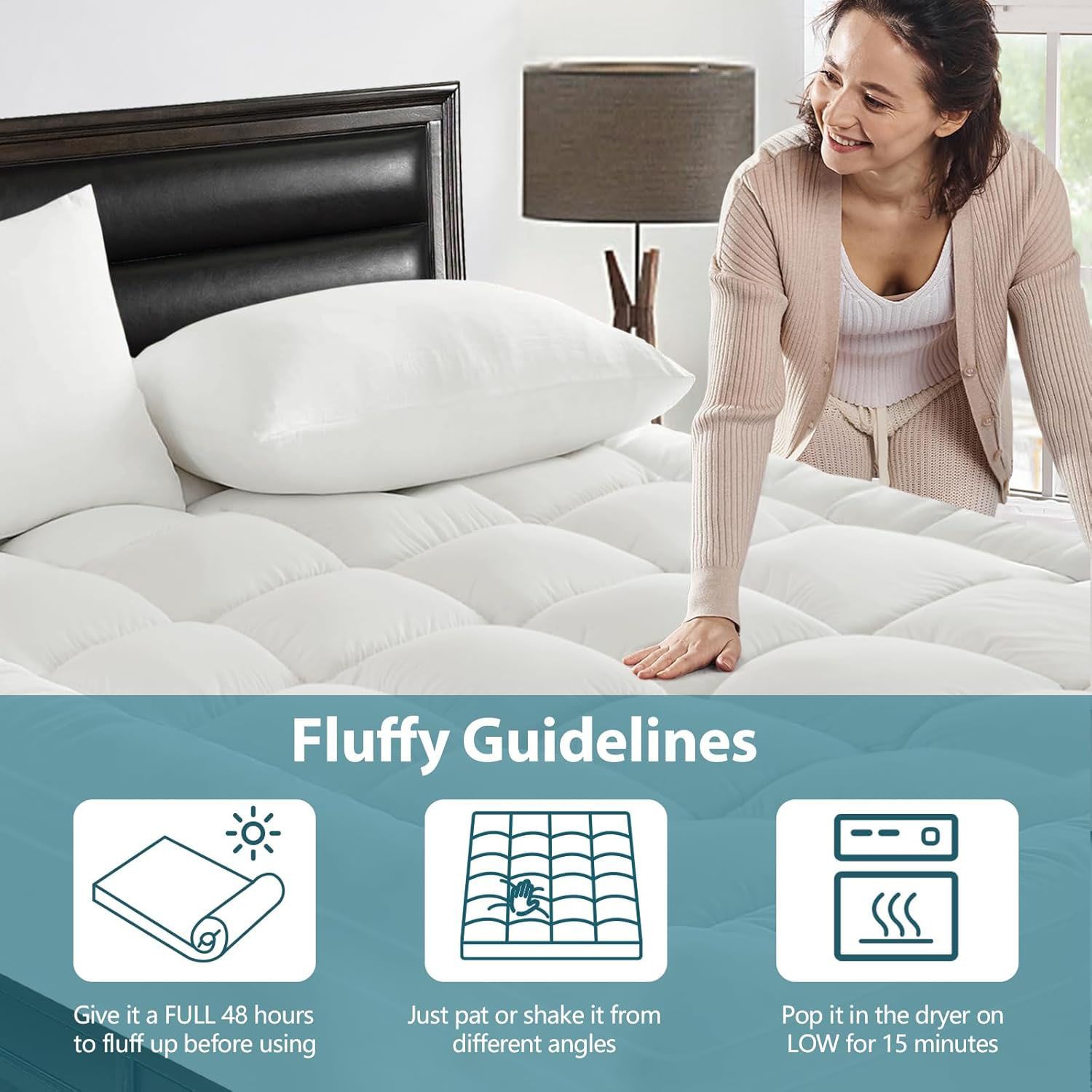 1000GSM Mattress Topper Viscose Derived from Bamboo, Thick Pillowtop Fitted Mattress Cover with 45cm Deep Skirt - Machine Washable Hypoallergenic(Queen,white)