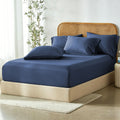 3 Piece Hotel Bamboo Cooling Fitted Sheet Set & Pillowcase -Ultra Soft 2000TC Breathable Fitted Bed Sheets Set with 37 Centimetre Deep Pocket-Cooling Sheets for Hot Sleepers(Navy,King)