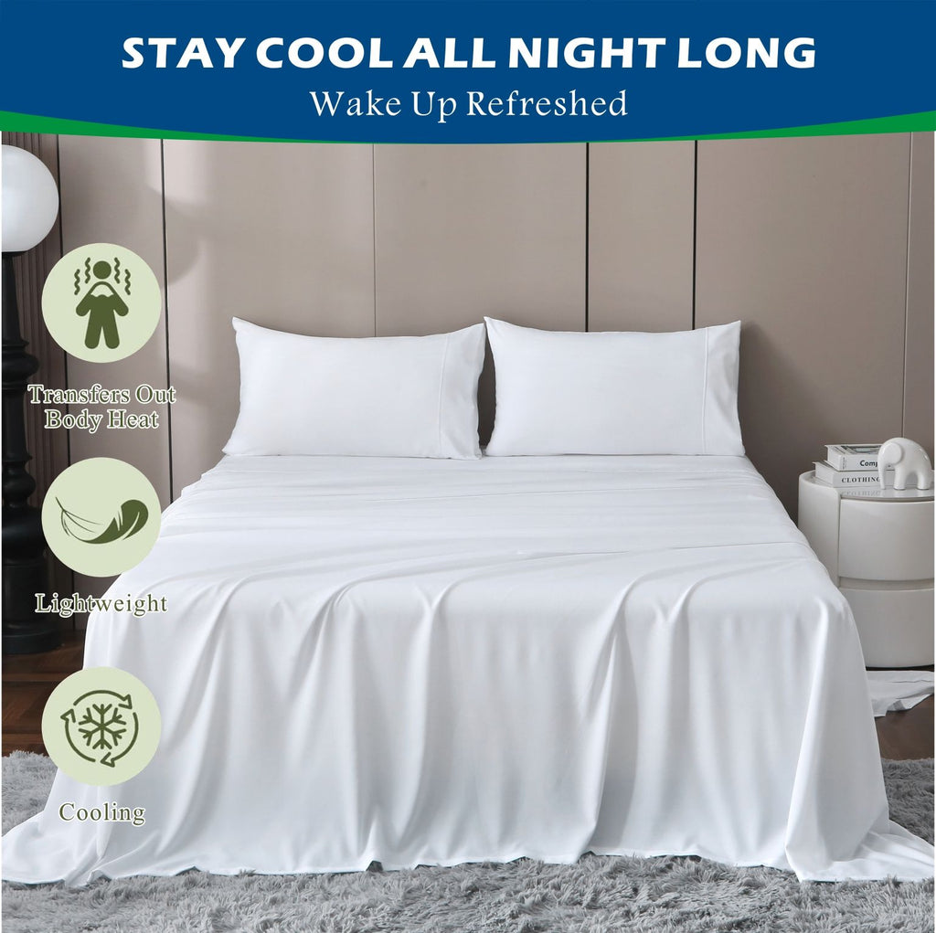3 Piece Hotel Bamboo Cooling Sheet Set -Ultra Soft 2000TC Breathable Bed Sheets Set with 37 Centimetre Deep Pocket-Cooling Sheets for Hot Sleepers(White,King Single)