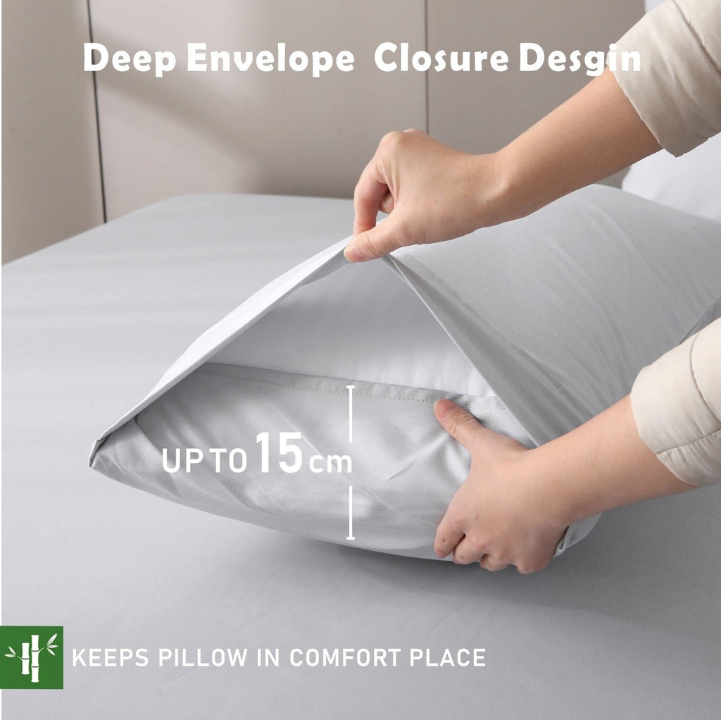 3 Piece Hotel Bamboo Cooling Fitted Sheet Set & Pillowcase -Ultra Soft 2000TC Breathable Fitted Bed Sheets Set with 37 Centimetre Deep Pocket-Cooling Sheets for Hot Sleepers(Silver-gray,Queen)