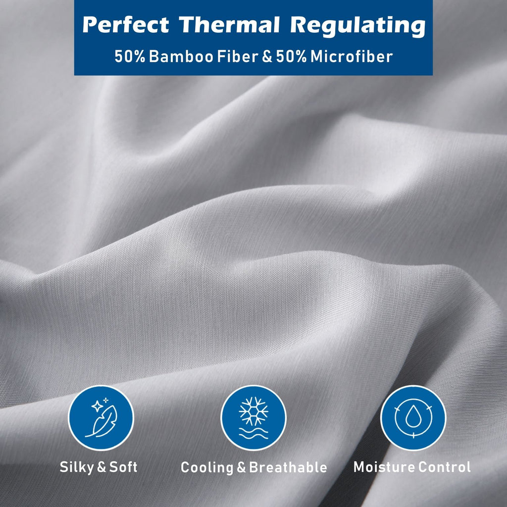 3 Piece Hotel Bamboo Cooling Sheet Set -Ultra Soft 2000TC Breathable Bed Sheets Set with 37 Centimetre Deep Pocket-Cooling Sheets for Hot Sleepers(Silver-gray,Single)