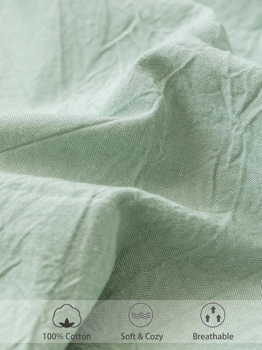 100% Cotton Fitted Sheet - Super Soft 40cm Deep Pocket Bottom Sheets - White Elastic Sheet（Double,Green beans)