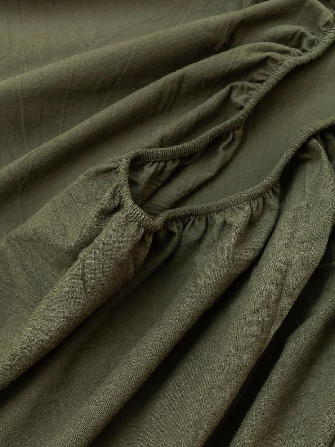 100% Cotton Fitted Sheet - Super Soft 40cm Deep Pocket Bottom Sheets - White Elastic Sheet（King,Olive green)