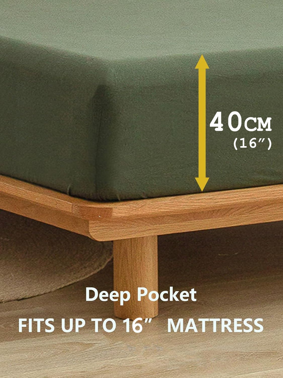 100% Cotton Fitted Sheet - Super Soft 40cm Deep Pocket Bottom Sheets - White Elastic Sheet（King,Olive green)